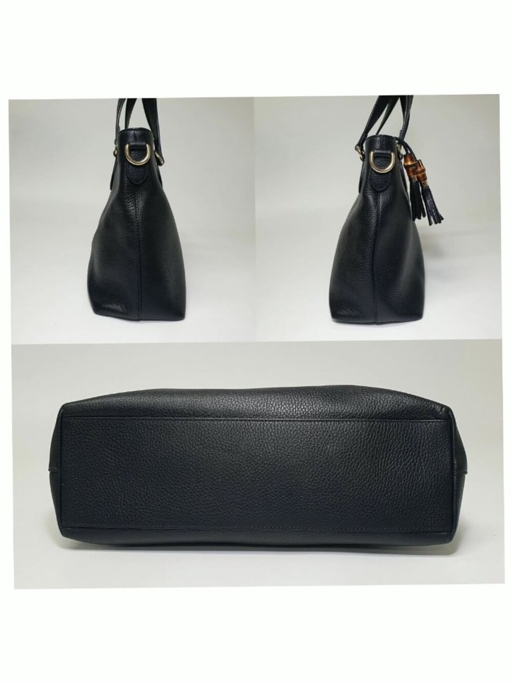 Authentic Gucci Black Leather Tote Bag Bamboo Tassel Crossbody Satchel Gold Hard - Picture 4 of 12